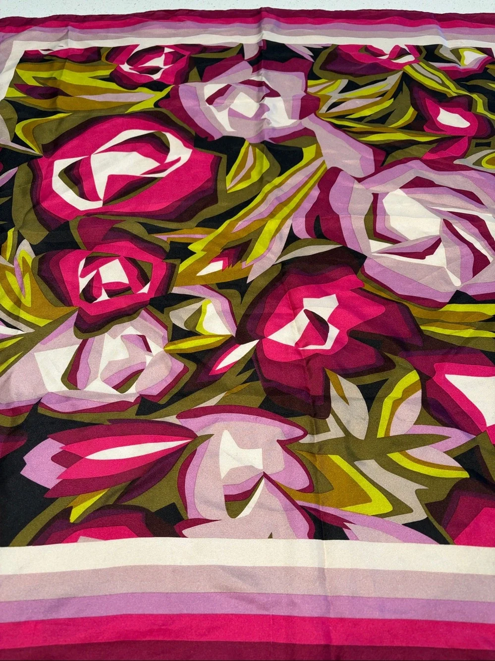 Missoni Floral Silk Scarf in Fuchsia, Olive & Cream